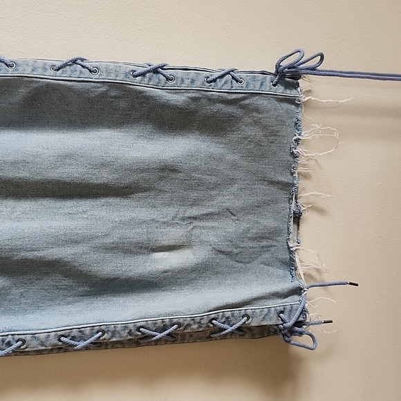 Revolve GRLFRND Crystal Lace Up Skirt in color beat drop sexy midi jean skirt - Picture 5 of 12